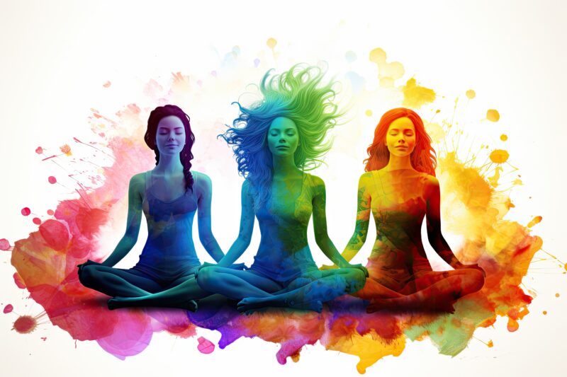 Vecteezy Silhouettes Of Women Meditating In Lotus Pose With Colorful 34340747