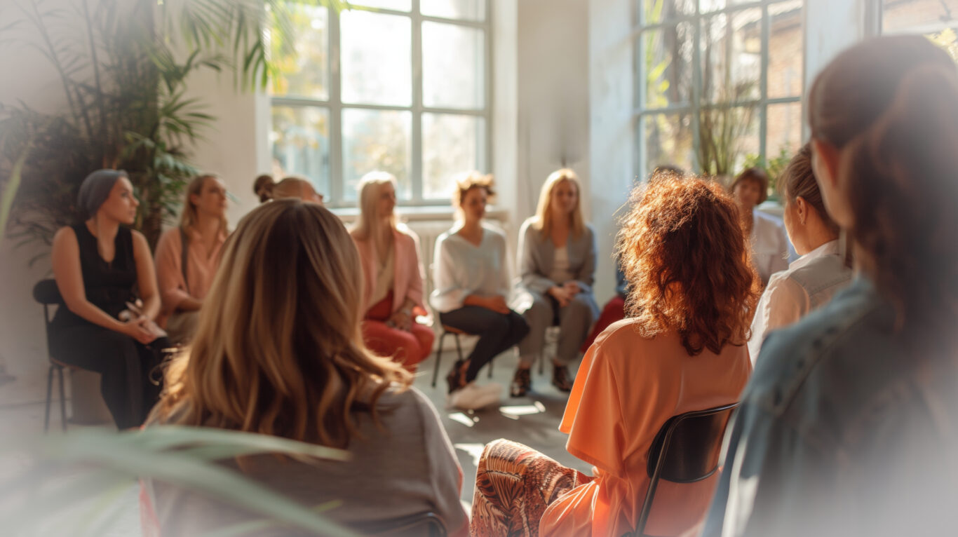 Group Therapy Session With Participants In A Sunlit Room In The